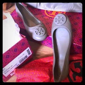 Brand new tory burch French grey flats, size 7.5.